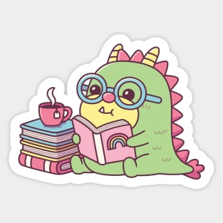 Cute Dragon Reading A Book Sticker